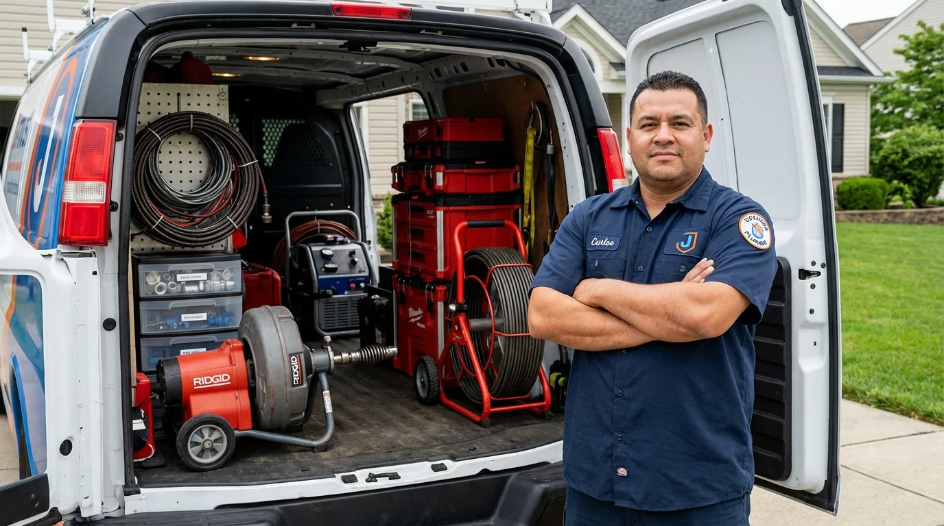 Professional drain cleaning equipment and Johns Plumbing LLC plumber in Belvidere