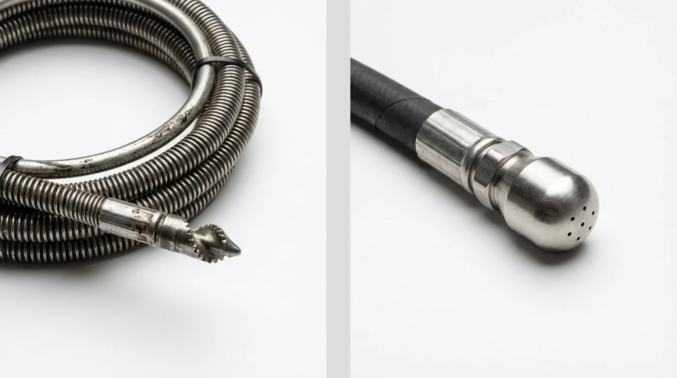 Drain snake cable and hydro jetting nozzle used for drain cleaning in Belvidere, NJ