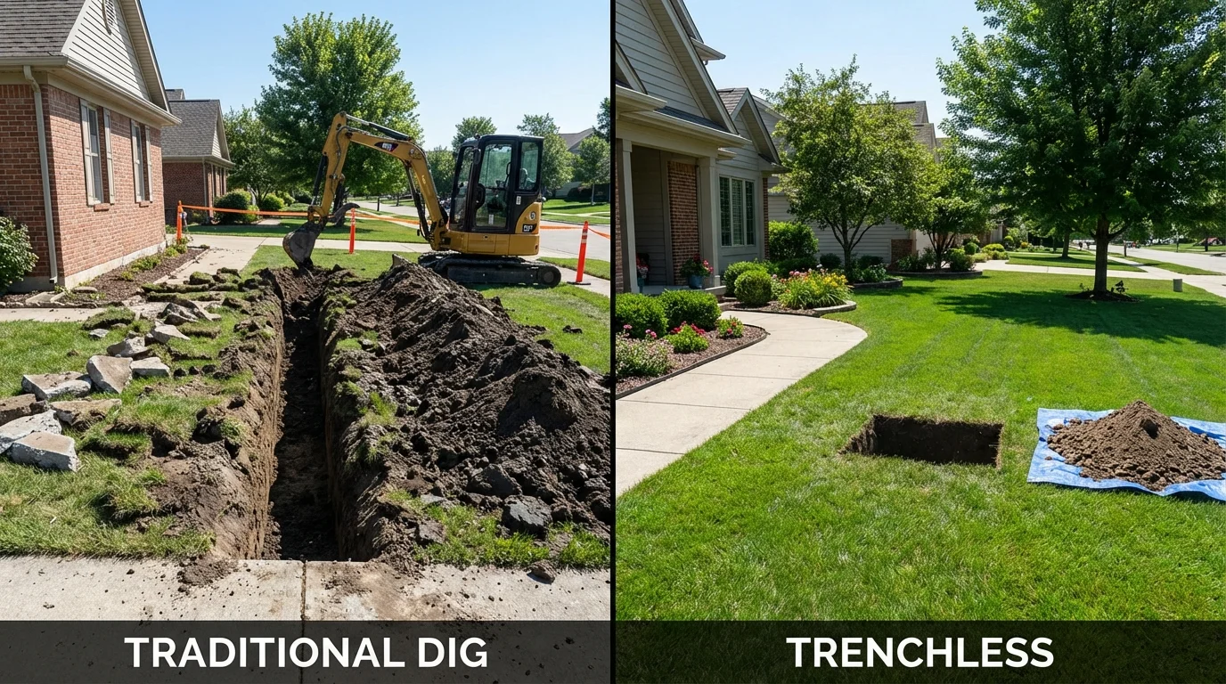 Trenchless sewer repair with minimal yard damage versus traditional excavation in Belvidere, NJ